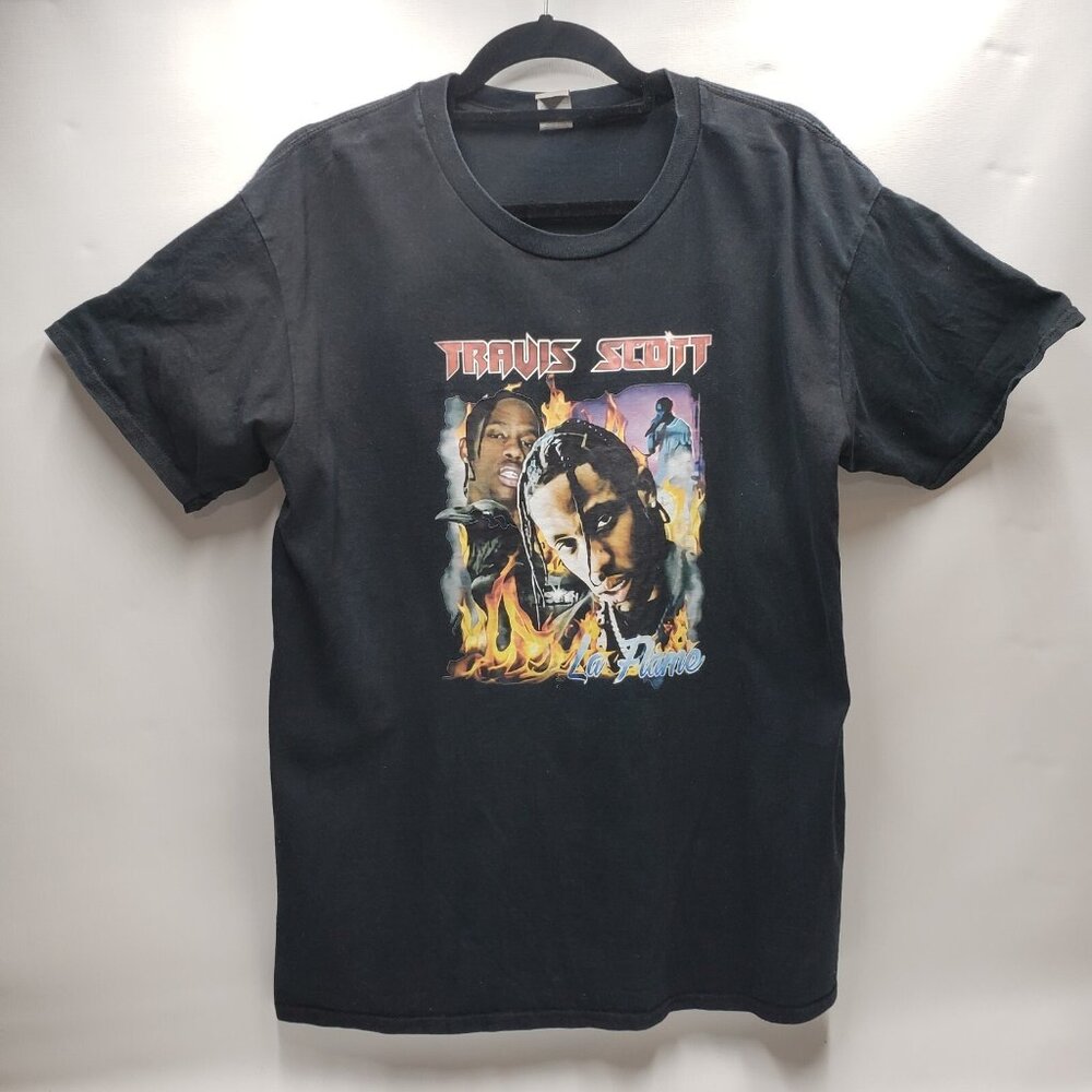 Travis Scott LA Flame T Shirt Graphic Print Cotton Women XL Large Black